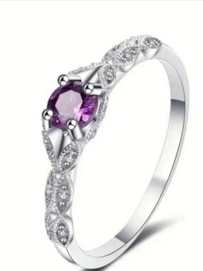 Sterling Silver Purple Gemstone Twisted Band Ring